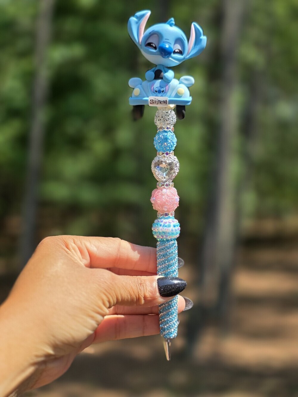 Stitch Beaded Rhinestone Bling Pen - Blue & Pink